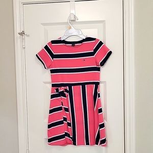 Youth Girls Small Pink, Navy and White Tommy Hilfigure Cotton Dress
